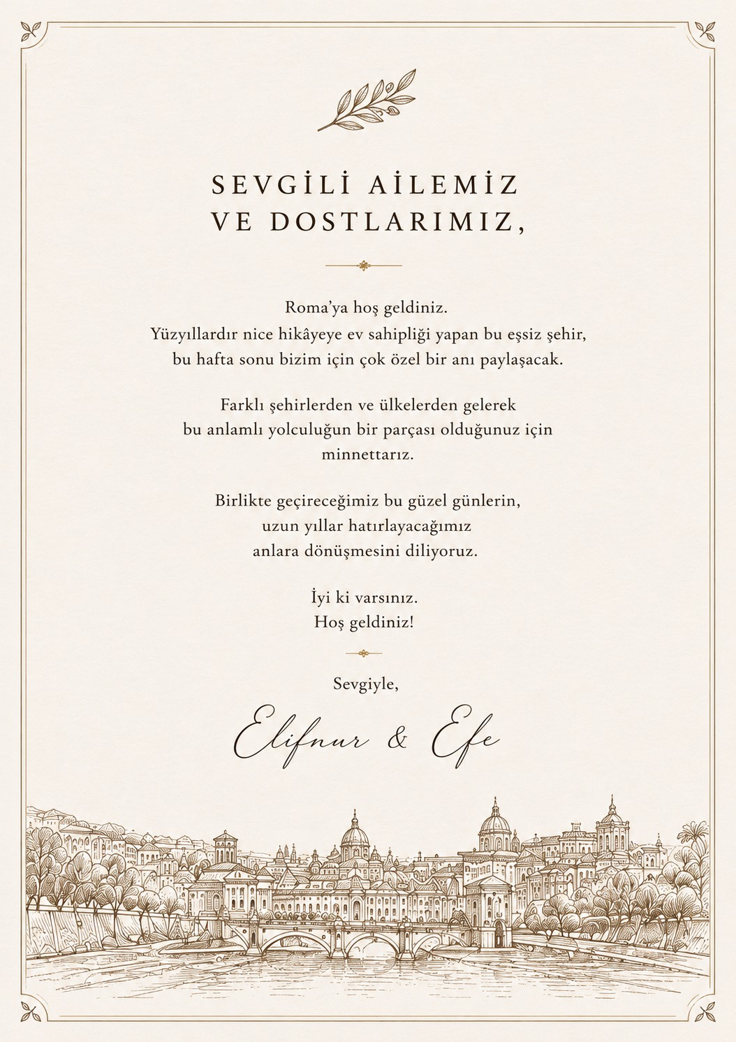 Davetiye iç sayfa — karşılama yazısı